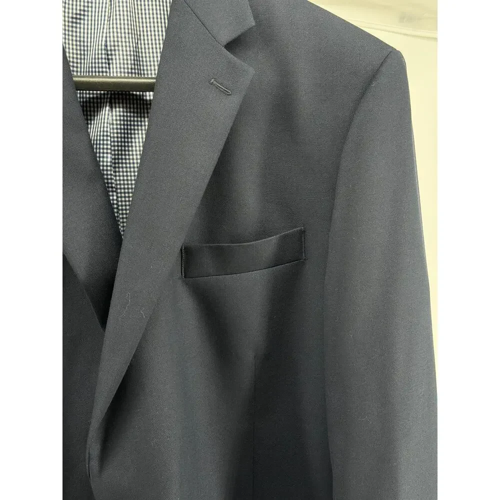 Old Money Wool Blazer Navy Brass Button Sport Coat Preference Stafford 46R